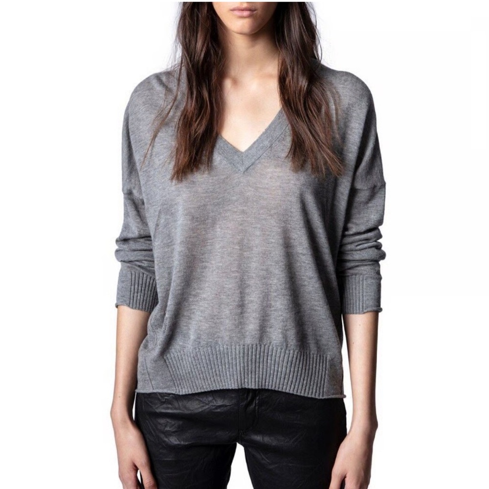 Zadig & Voltaire Heather Gray Sweater Cotton Quiet Luxury Old Money Preppy Large